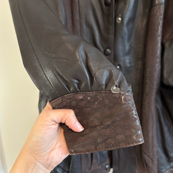 Vintage Bomber Chocolate Brown Animal Print Genuine Leather Jacket - Size Large - Picture 10 of 14